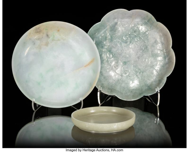 A Group of Three Jadeite and Jade Dishes