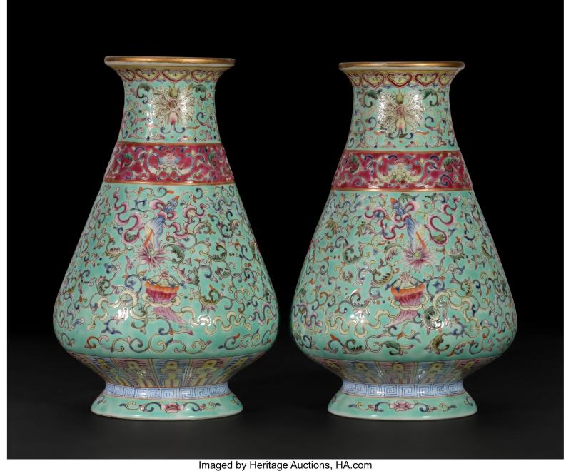 A Pair of Chinese Famille Rose Turquoise-Ground '