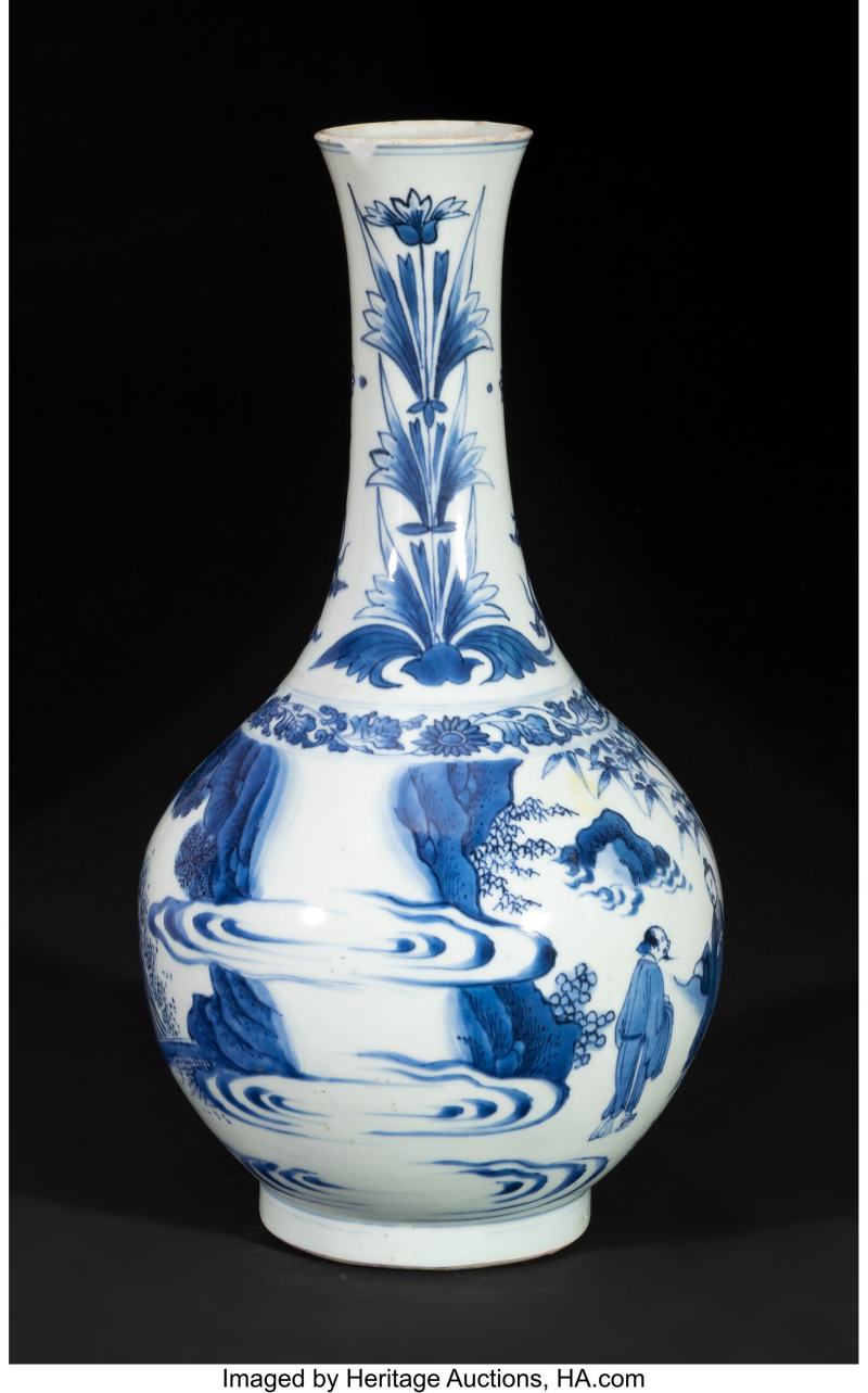 A Chinese Blue and White Vase Depicting Scholars, Transitional period - 图3