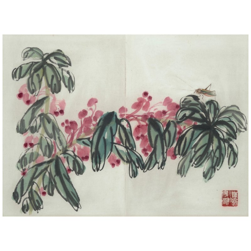 齊白石（1864-1957）　秋花蟋蟀　設色紙本　鏡框二幅 | QI BAISHI (1864-1957) - 图5