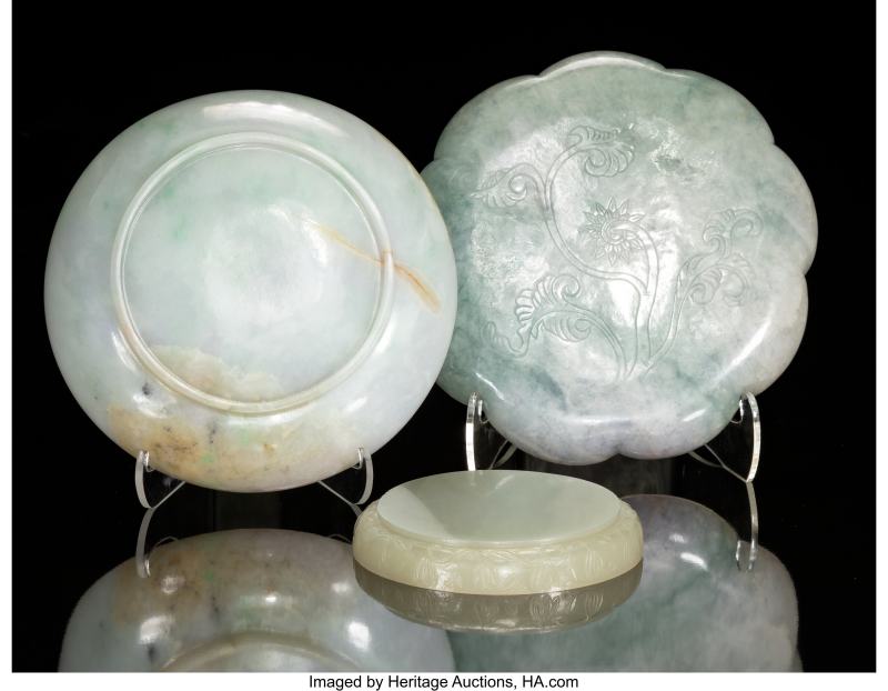 A Group of Three Jadeite and Jade Dishes - 图2
