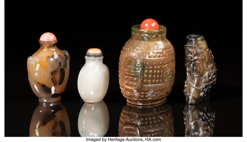 A Group of Four Chinese Carved Agate and Hardstone Snuff Bottles - 图3