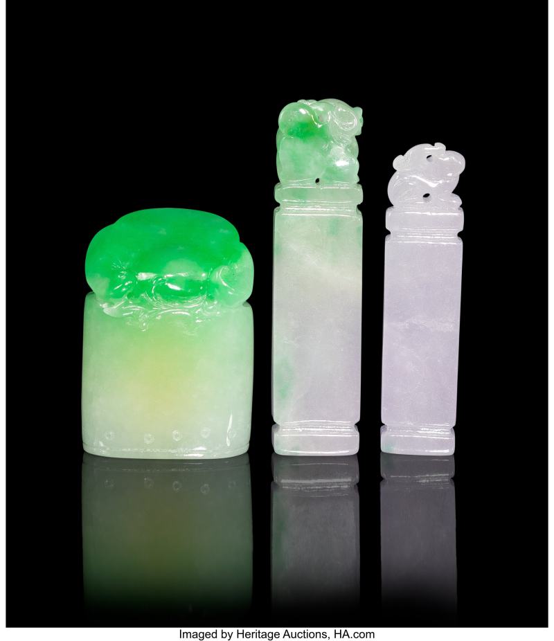 A Group of Three Chinese Carved Jadeite Seals - 图3