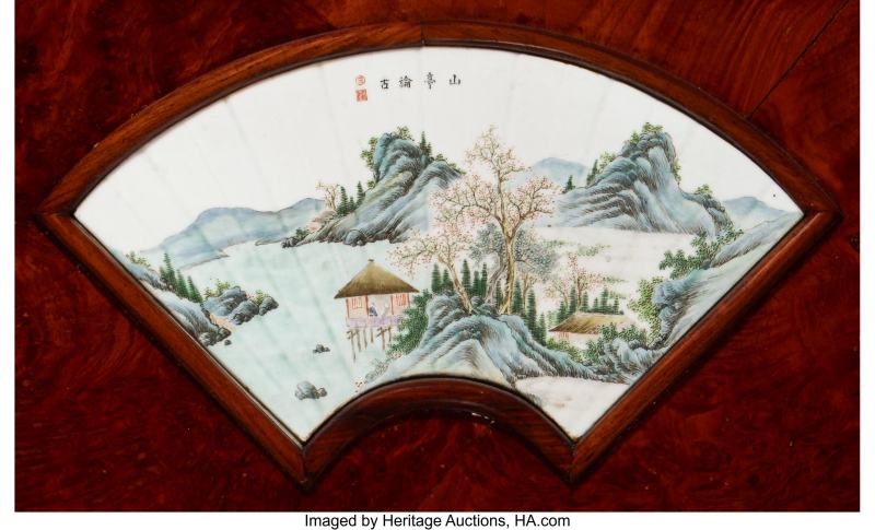A Wood Hanging Panel with Inset Chinese Famille Rose Plaques - 图2