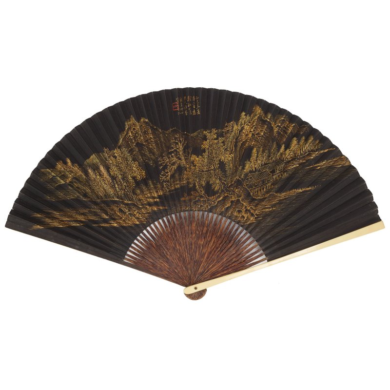 仲山（清代）/笠舫（清代）　山水/小楷　描金黑紙本　成扇 | ZHONG SHAN (QING DYNASTY) and LI FANG (QING DYNASTY) - 图7