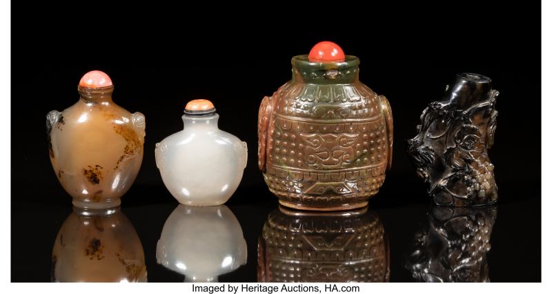 A Group of Four Chinese Carved Agate and Hardstone Snuff Bottles - 图4