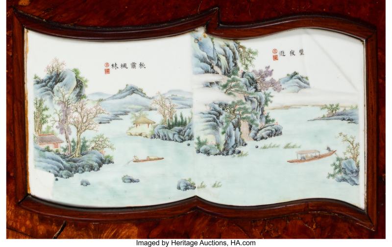 A Wood Hanging Panel with Inset Chinese Famille Rose Plaques - 图4