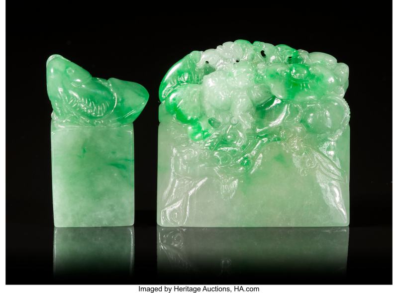Two Chinese Carved Jadeite Seals