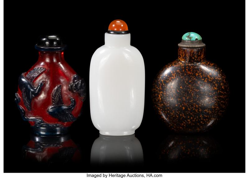 A Group of Three Chinese Glass Snuff Bottles