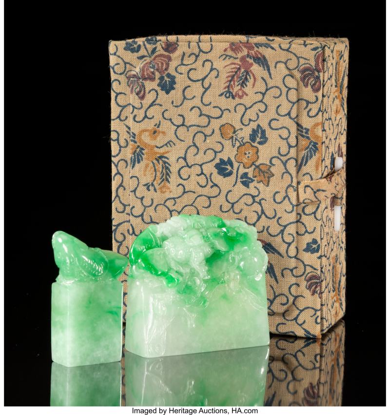 Two Chinese Carved Jadeite Seals - 图2