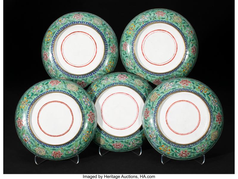 A Set of Five Chinese Copper Enameled Blue-Ground Dishes - 图2