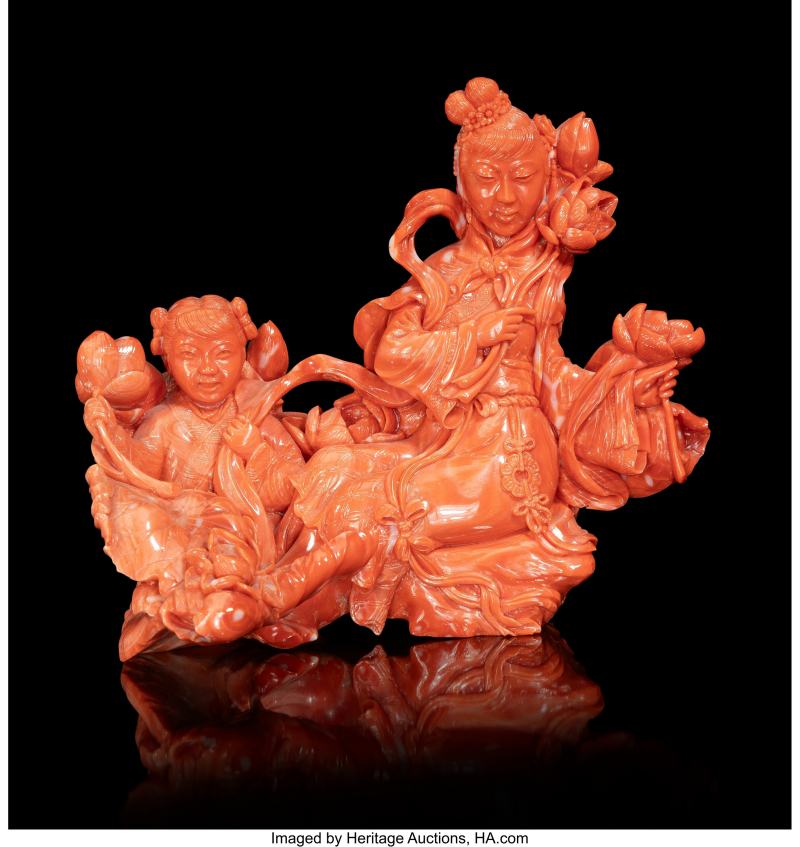 A Chinese Carved Coral Figural Group