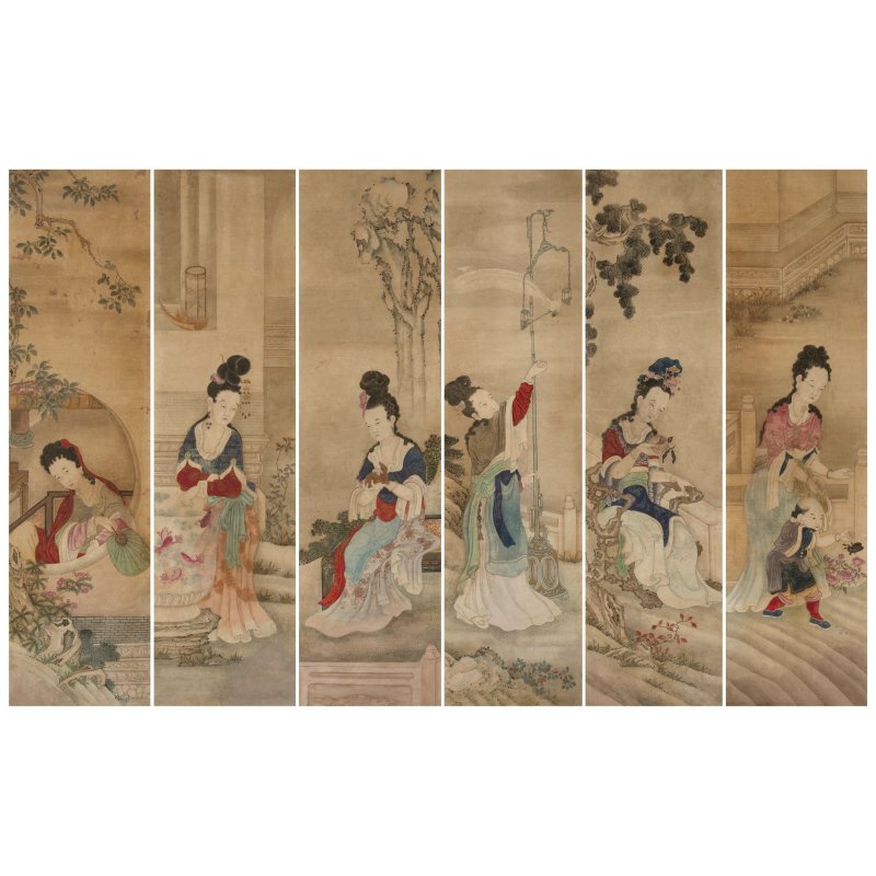 郎世寧（1688-1766）畫派　清宮洋装仕女圖　設色紙本　鏡框六屏　十八世紀 | SCHOOL OF GUISEPPE CASTIGLIONE (LANG SHINING, 1688-1766) - 图8