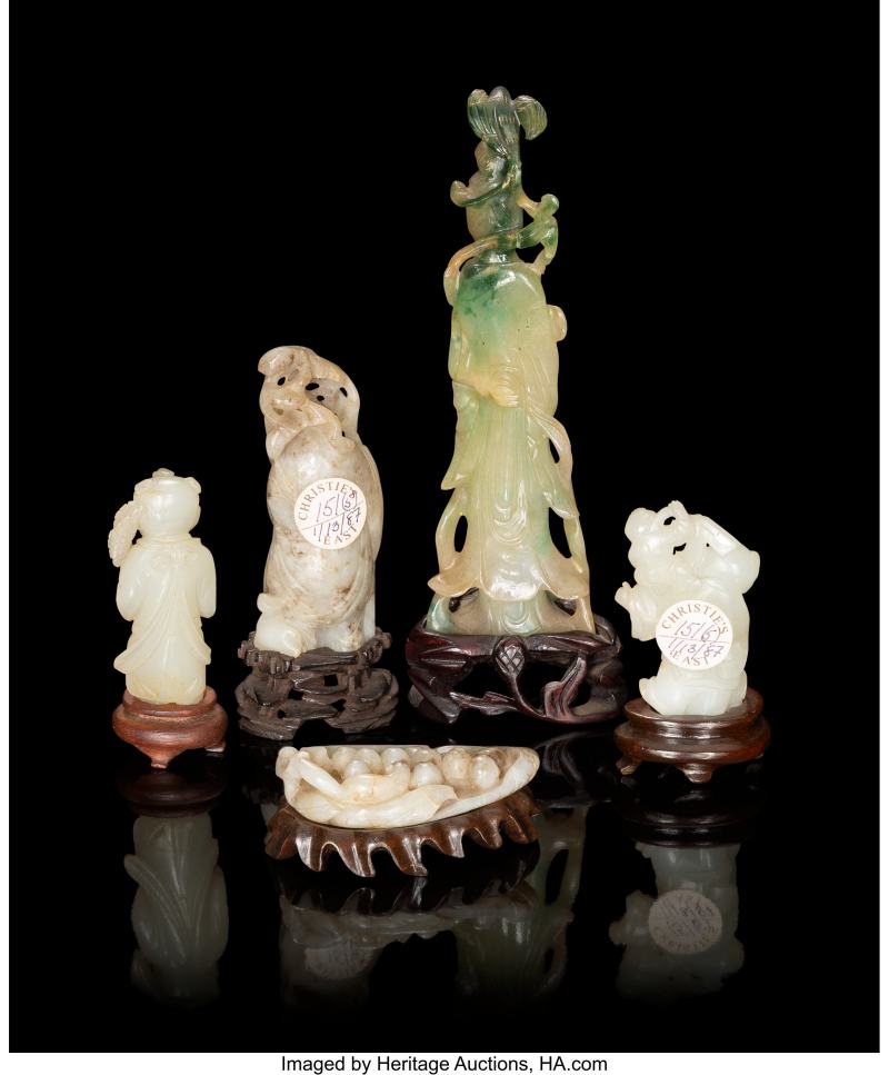 A Group of Five Chinese Jade & Jadeite Carvings - 图4