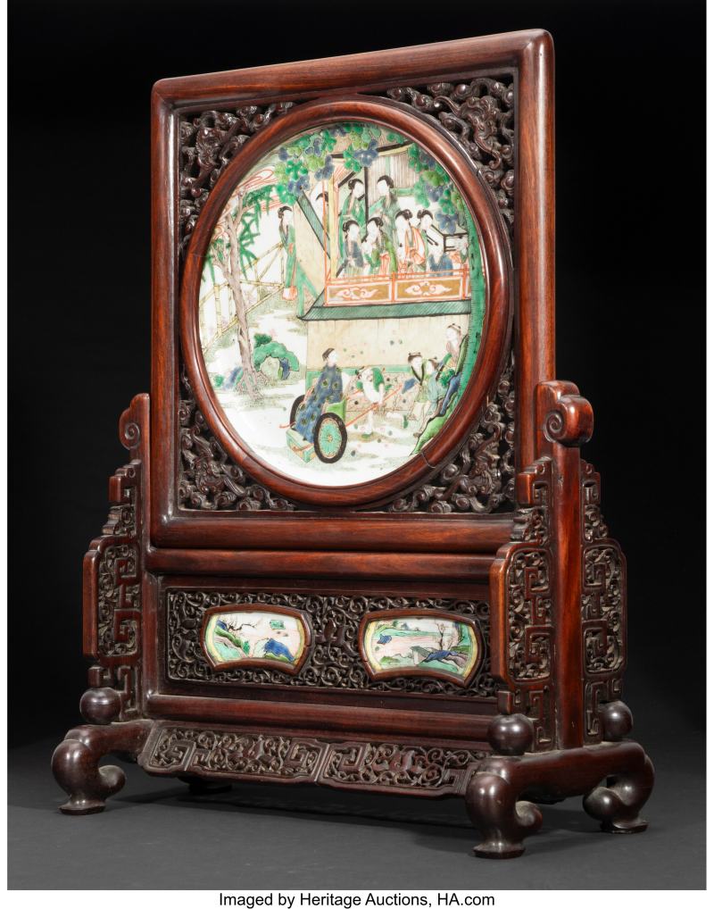 A Chinese Famille Verte Charger Mounted as a Table Screen - 图2