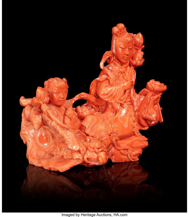 A Chinese Carved Coral Figural Group - 图2