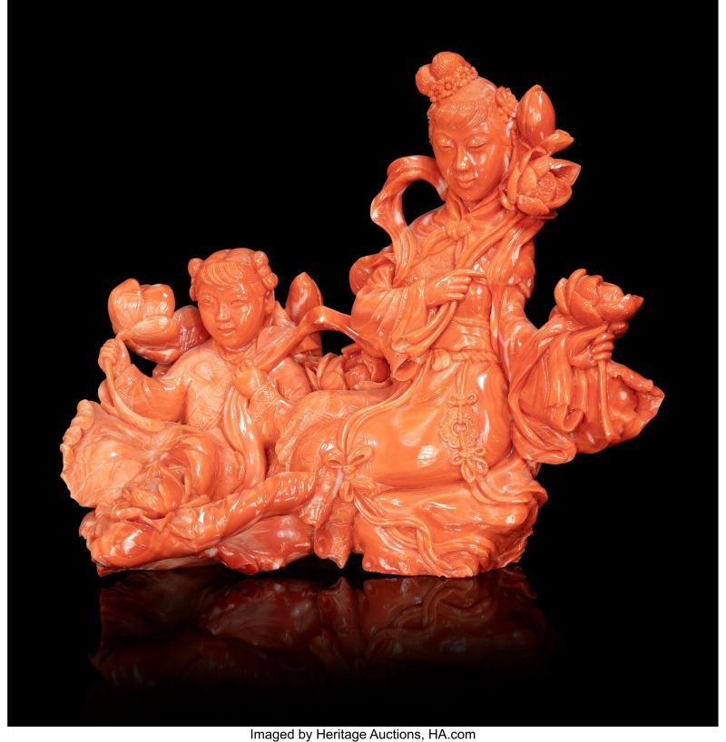 A Chinese Carved Coral Figural Group - 图3
