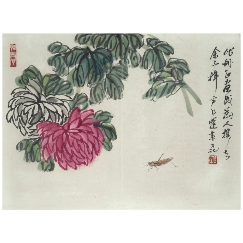 齊白石（1864-1957）　秋花蟋蟀　設色紙本　鏡框二幅 | QI BAISHI (1864-1957) - 图9