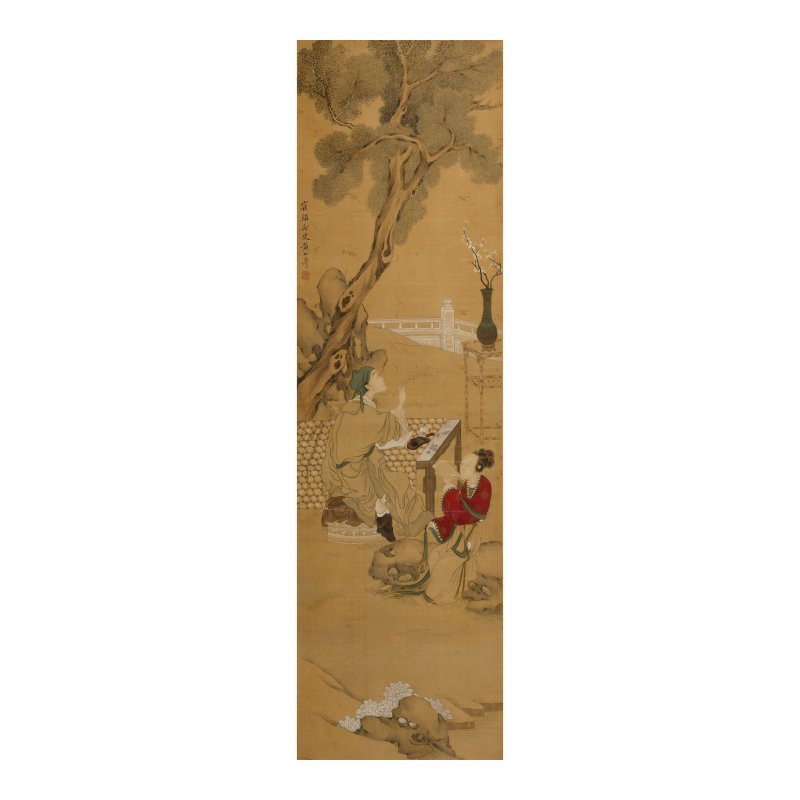 黃山壽（1855-1919）　鬆蔭觀畫　設色絹本　鏡框 | HUANG SHANSHOU (1855-1919)