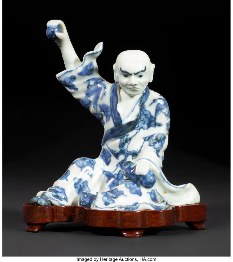 A Chinese Blue and White Figure of Bakula Arhat (