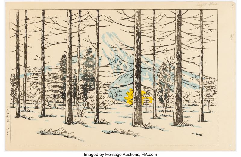 Ito Takashi (Japanese, 1894-1982), Group of Eight Works, Progressive Print Set Mt. Fuji in Mountains (Sanchu no Fuji)