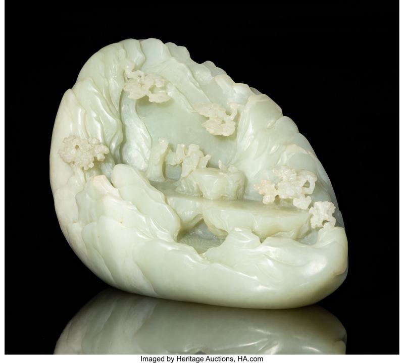 A Chinese Carved Pale Celadon Jade Boulder - 图3