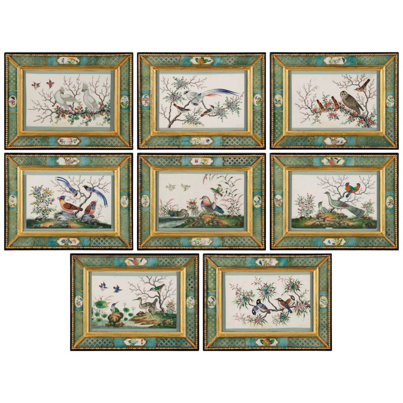廣東畫派　珍禽異卉圖　水彩通草紙　手繪玻璃鏡畫鏡框八幅　十九世紀 | ANONYMOUS, GUANGDONG SCHOOL, (19th CENTURY) - 图18