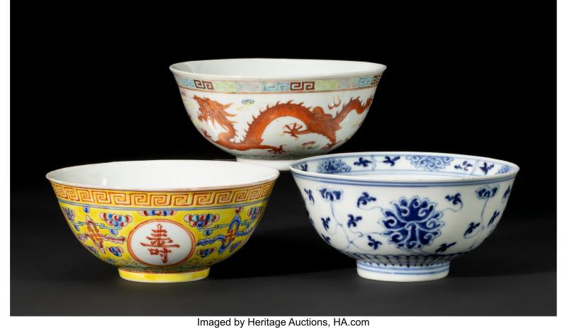 A Group of Three Chinese Enameled Bowls