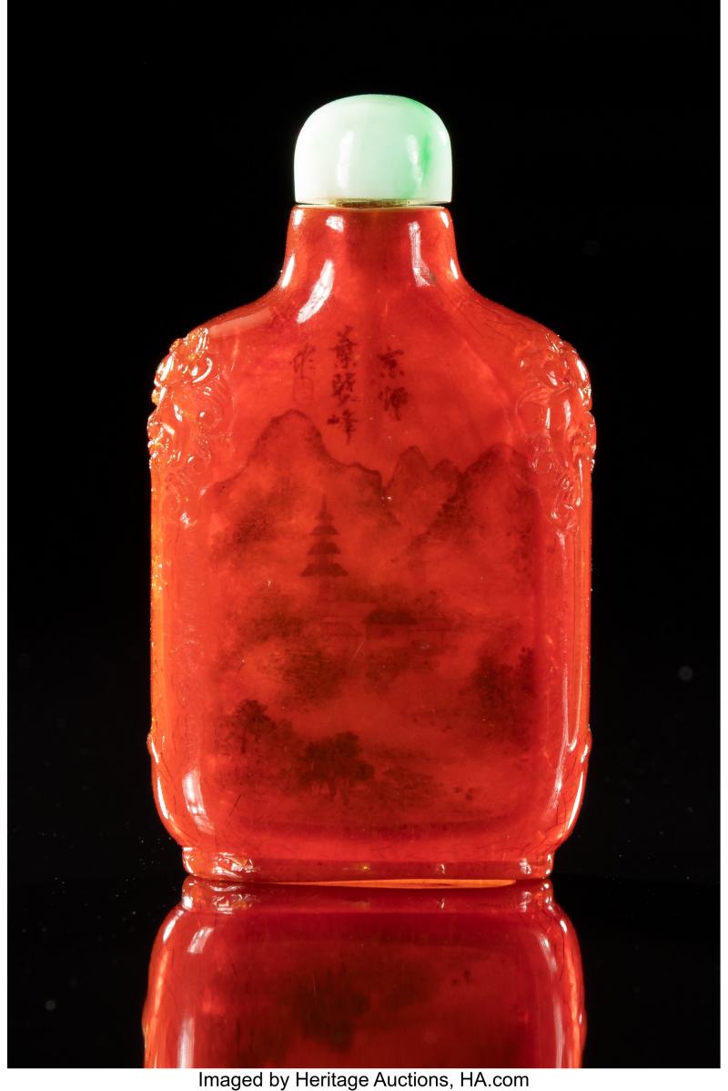 A Rare Chinese Inside-Painted Amber Snuff Bottle by Ye Xiaofeng - 图2