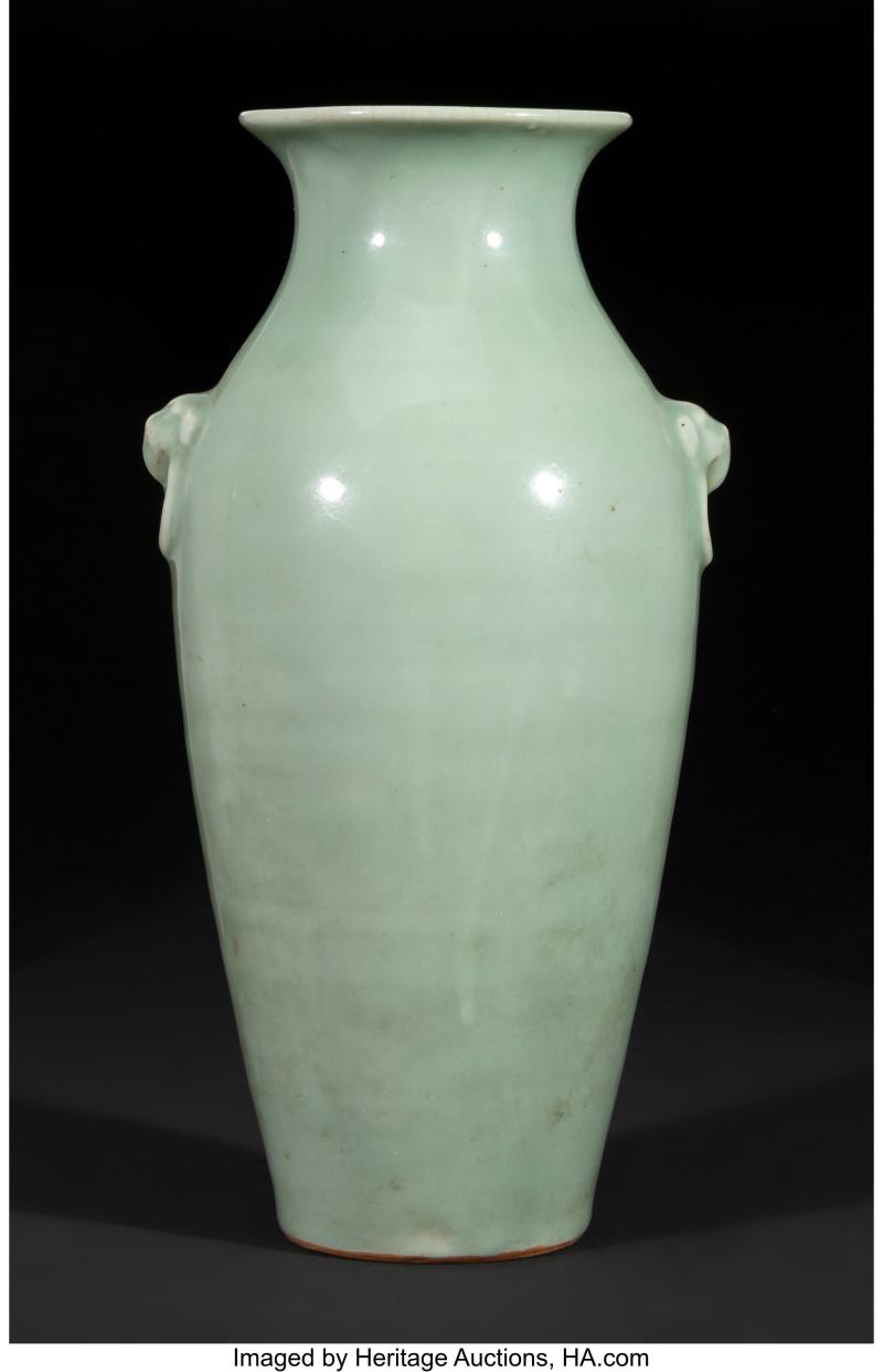 A Rare Chinese Celadon-Glazed Elephant-Form Handled Vase