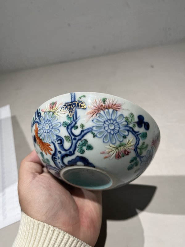 清乾隆 青花加彩花卉纹茶碗一对 - 图5