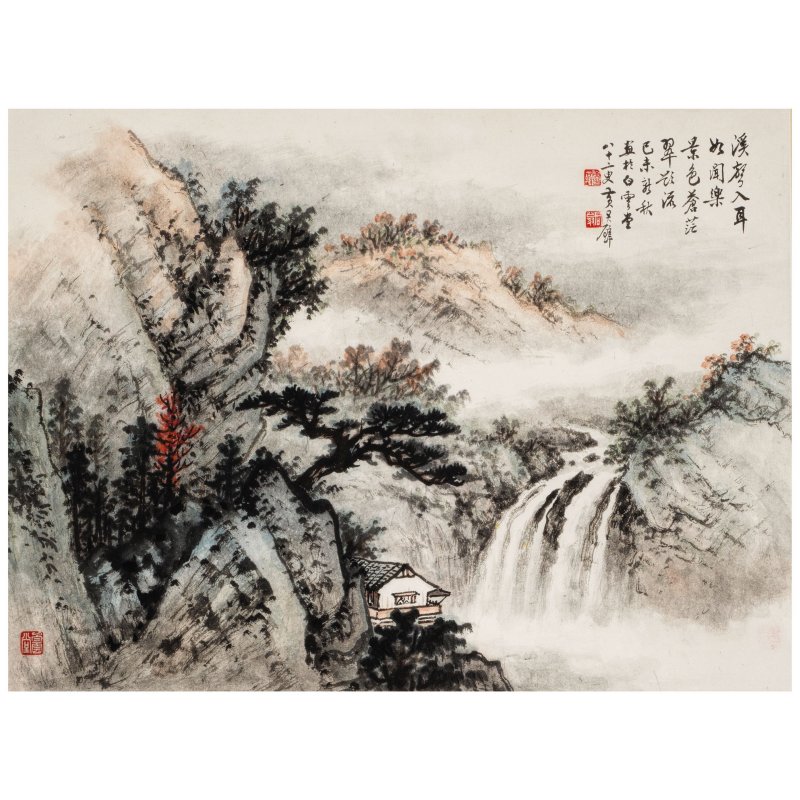 黃君璧（1898-1991）　秋山晚翠　設色紙本　鏡框　一九七九年作 | HUANG JUNBI (1898-1991)