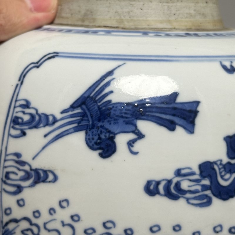 清康熙 青花开光海水瑞兽图罐 - 图3