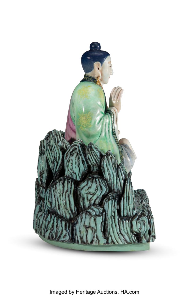 A Rare and Exceptional Chinese Molded Famille Rose Figure of the Arhat - 图2