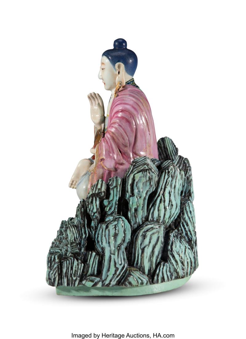 A Rare and Exceptional Chinese Molded Famille Rose Figure of the Arhat - 图3