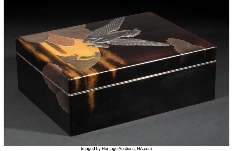 A Japanese Inlaid-Lacquer 'Pegasus' Bunko, by Hayashi Bunshu, Gyozan, Shosai, and Mikizo - 图3