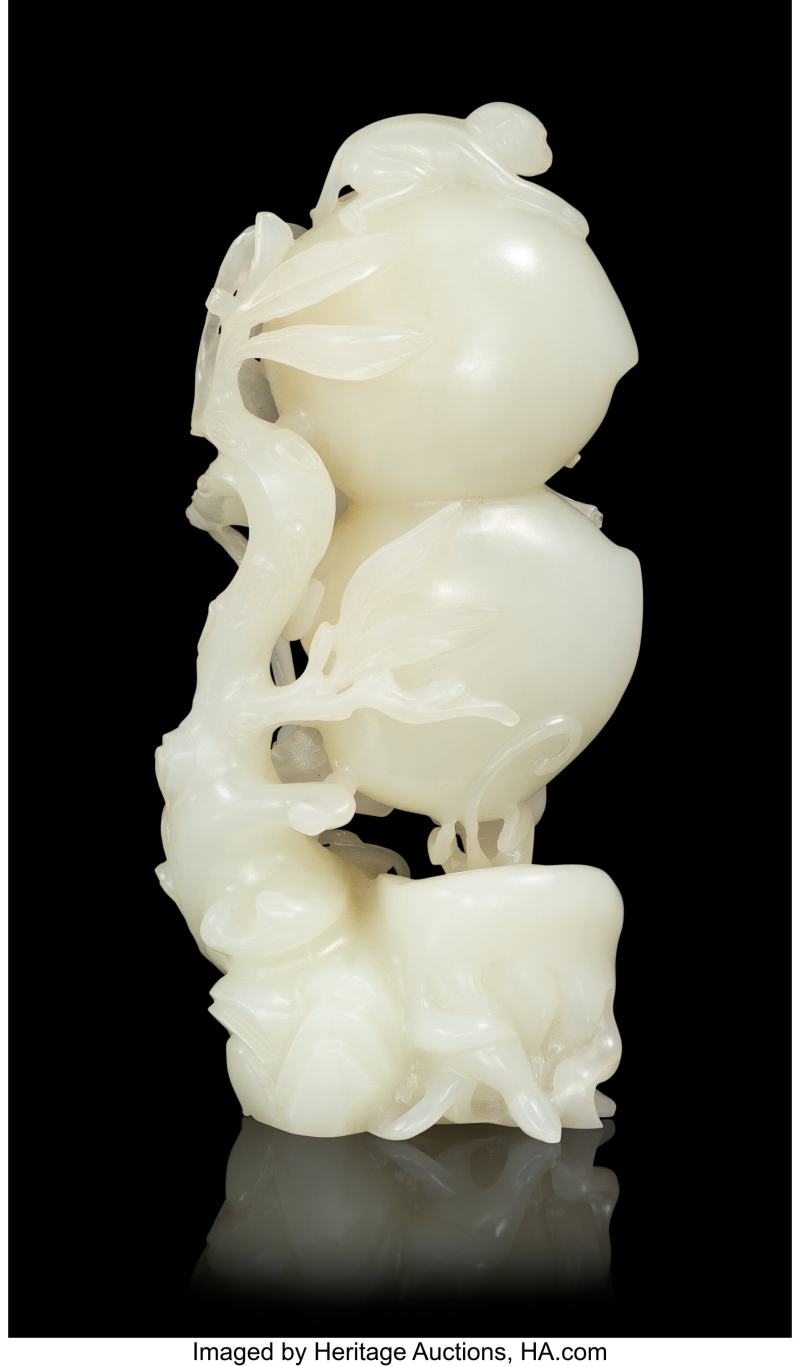 A Chinese Carved Pale Celadon Jade Peaches and Monkeys - 图4