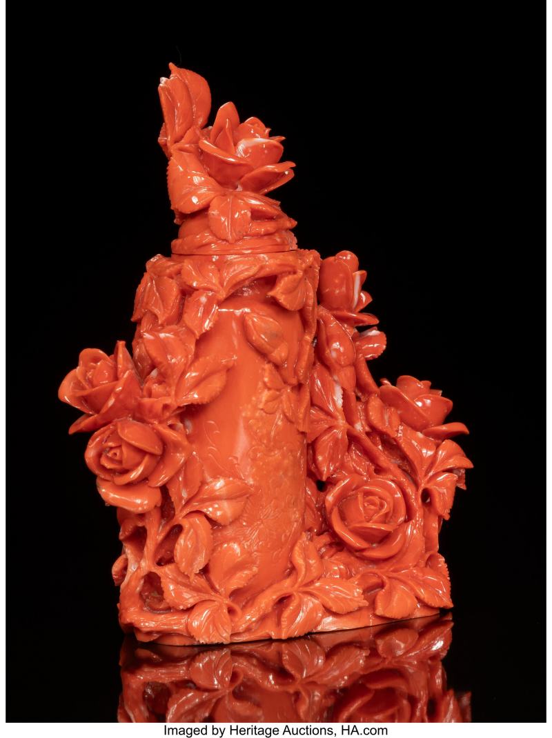 A Chinese Carved Coral Miniature Covered Floral Vase - 图3