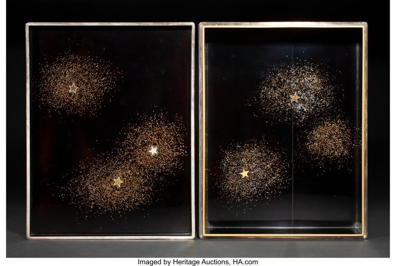 A Japanese Inlaid-Lacquer 'Pegasus' Bunko, by Hayashi Bunshu, Gyozan, Shosai, and Mikizo - 图5