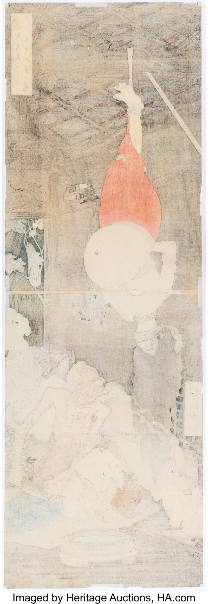 Tsukioka Yoshitoshi (Japanese, 1839-1892), The Lonely House on Adachi Moor (Oshu adachigahara hirotsuya no zu) (kakemono-e, vertical diptych) - 图2