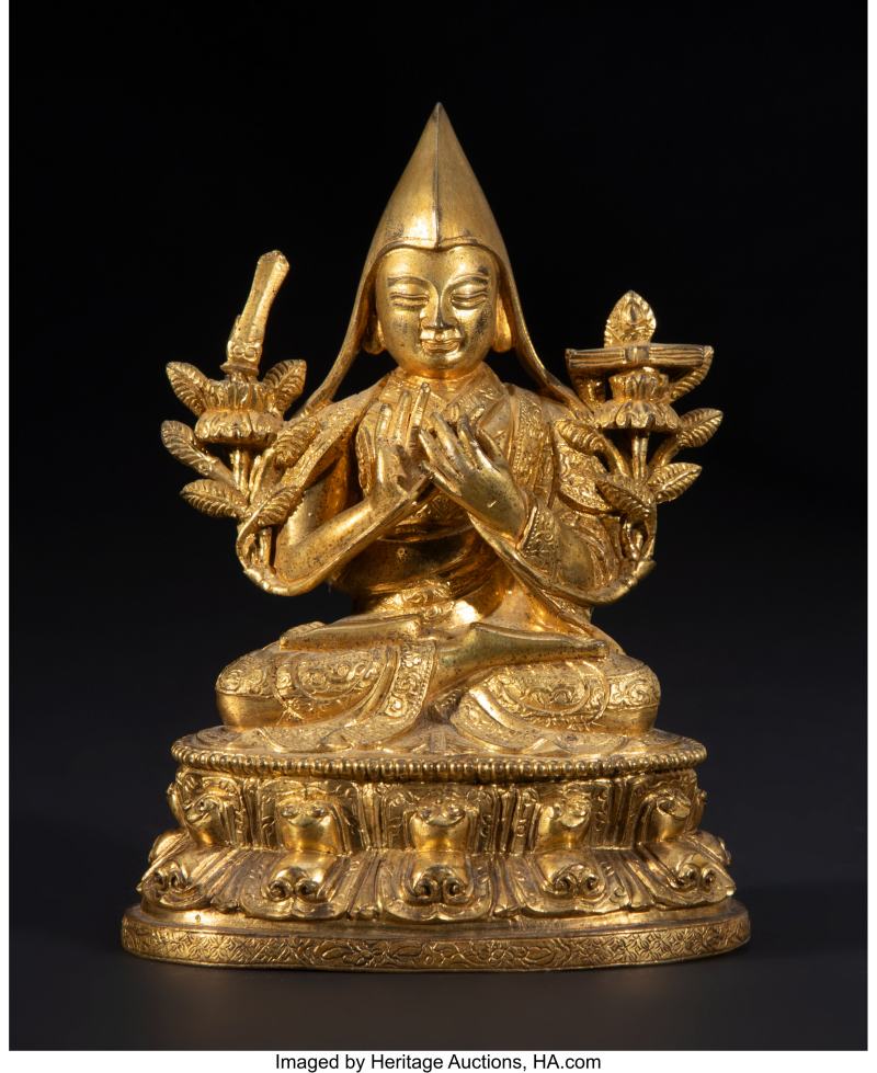 A Sino-Tibetan Gilt Bronze Seated Figure of Je Tsongkhapa