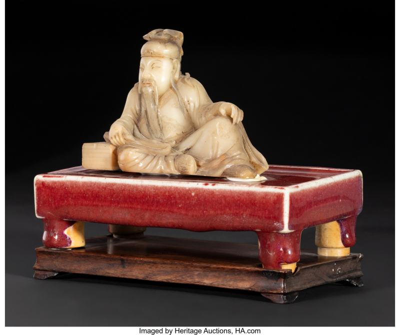 A Chinese Carved Soapstone Figure of a Reclining Scholar - 图2