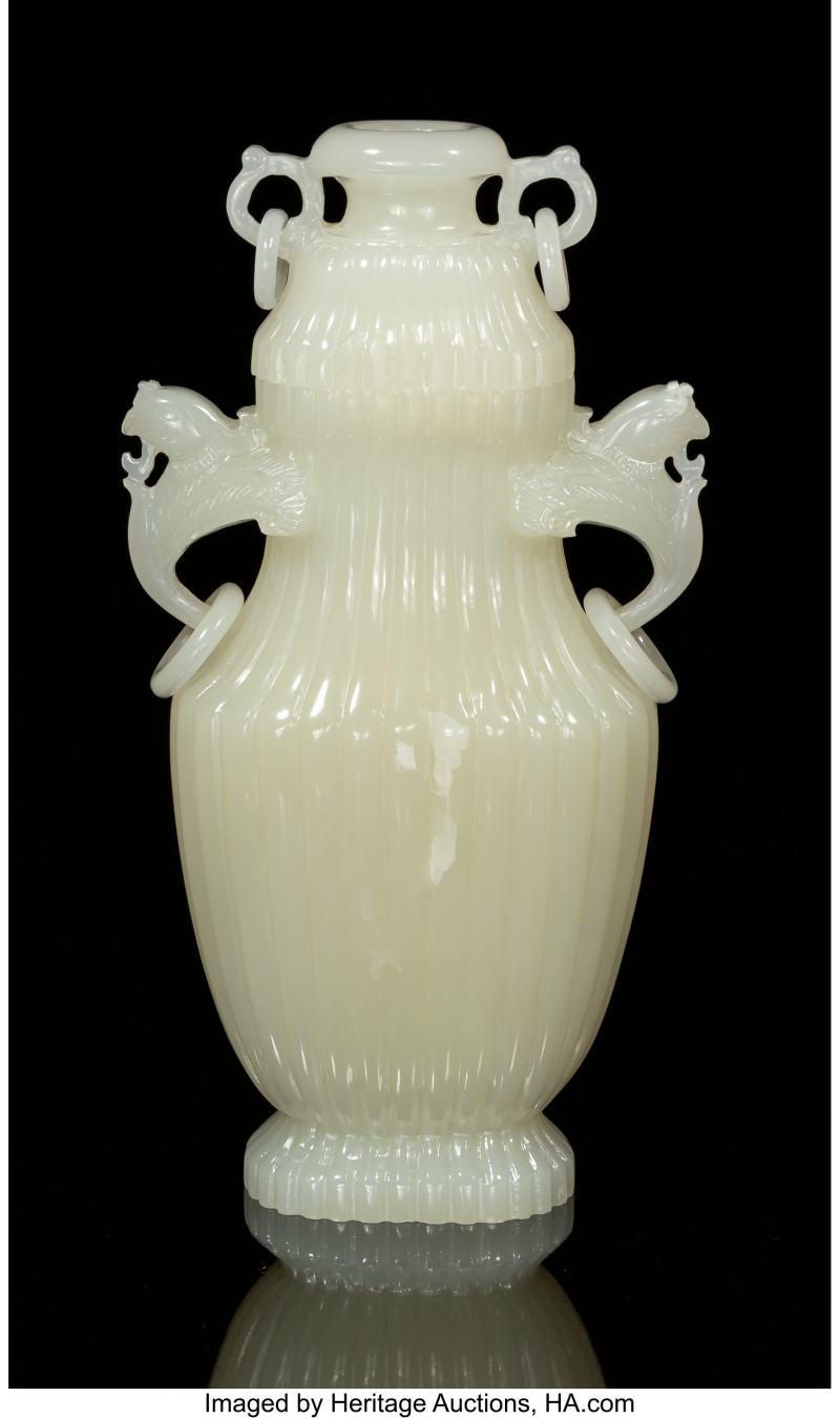 A Chinese Carved Jade Covered Two-Handled Vase - 图4