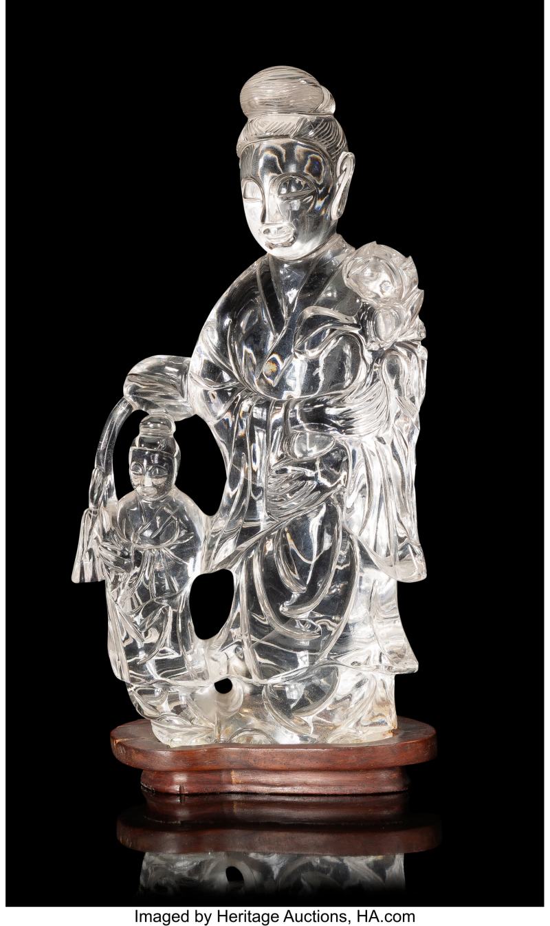 A Chinese Carved Rock Crystal Guanyin and Attendant - 图2