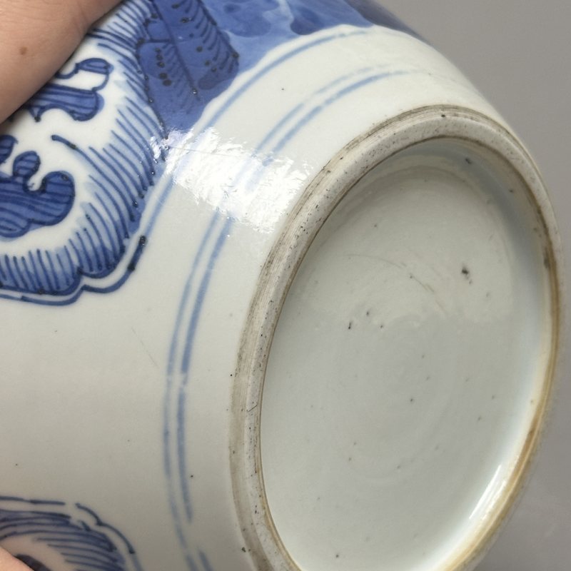 清康熙 青花开光海水瑞兽图罐 - 图7