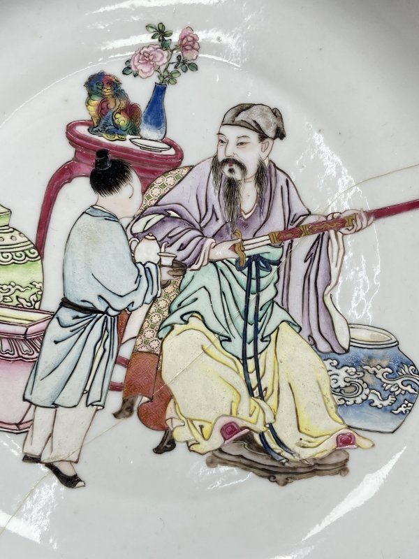 清雍正 外胭脂红釉内粉彩人物故事盘 - 图11