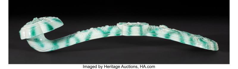 A Chinese Blown Green Enameled Ruyi Scepter - 图2