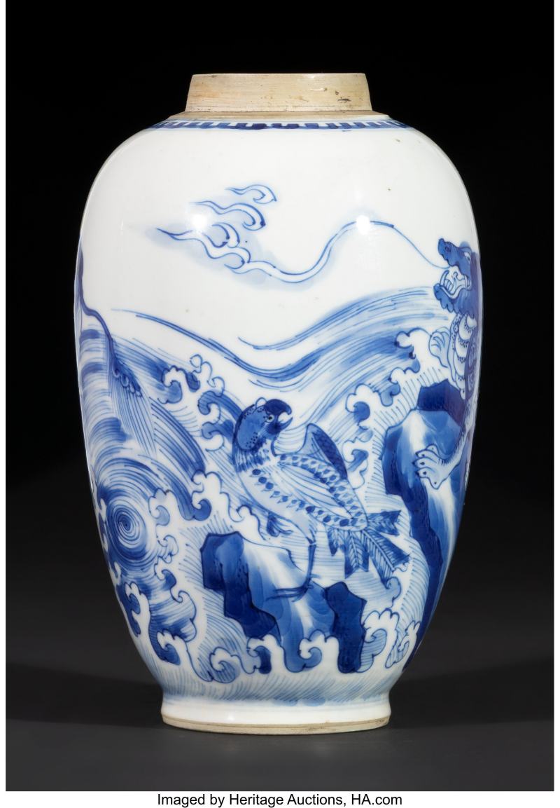 A Chinese Blue and White 'Qilin and Phoenix' Jar - 图2