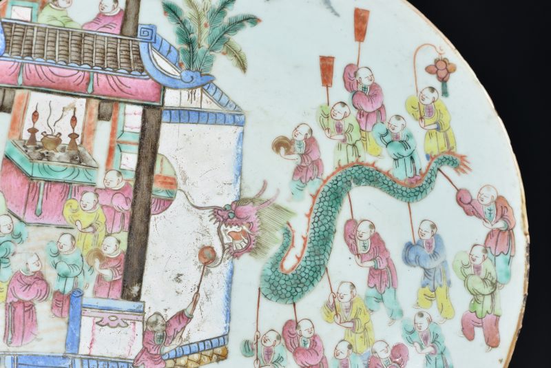 清晚期 粉彩百子闹龙灯纹大盘 - 图13