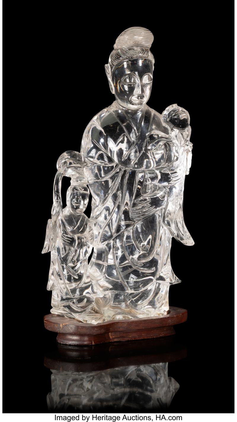 A Chinese Carved Rock Crystal Guanyin and Attendant - 图3